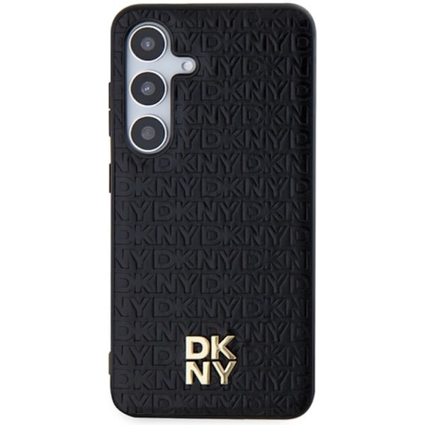 DKNY Galaxy S24 Plus Mobilskal Magsafe Läder Pattern Metal Logo Svart