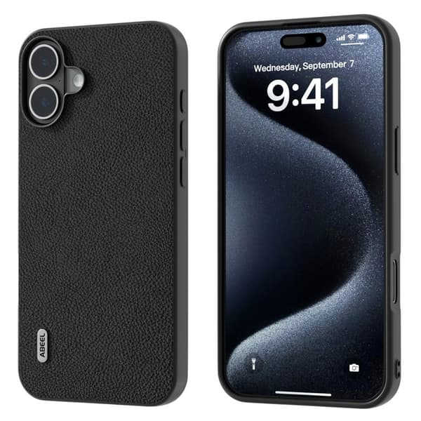 ABEEL Mobilskal till iPhone 16 Plus i Äkta Läder och TPU - Svart