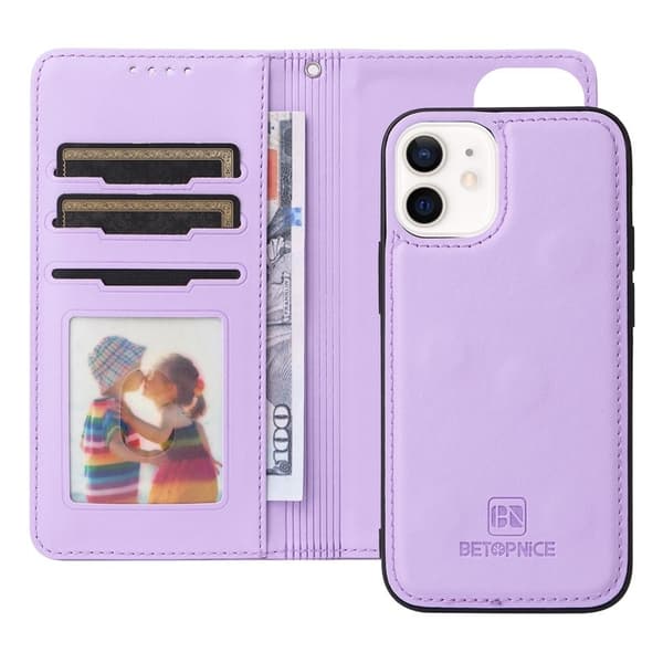 BETOPNICE iPhone 12 mini Plånboksfodral - Avtagbart Konstläder - Lila