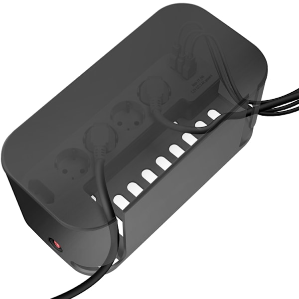LogiLink Cable box - Kabelgömma med grenuttag + USB-A/USB-C-laddning Svart Svart