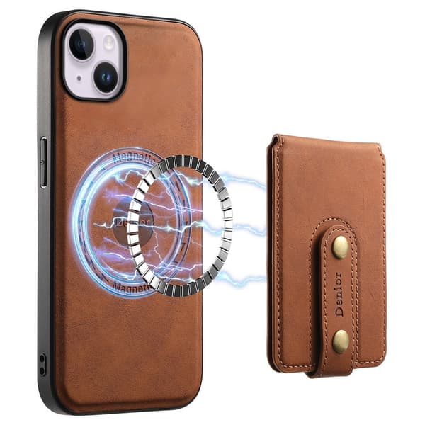 DENIOR D14 Mobilskal till iPhone 14 Plus Läder + TPU + PC Brun