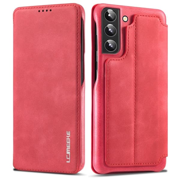 LC.IMEEKE Samsung Galaxy S22 5G Plånboksfodral Konstläder - Röd