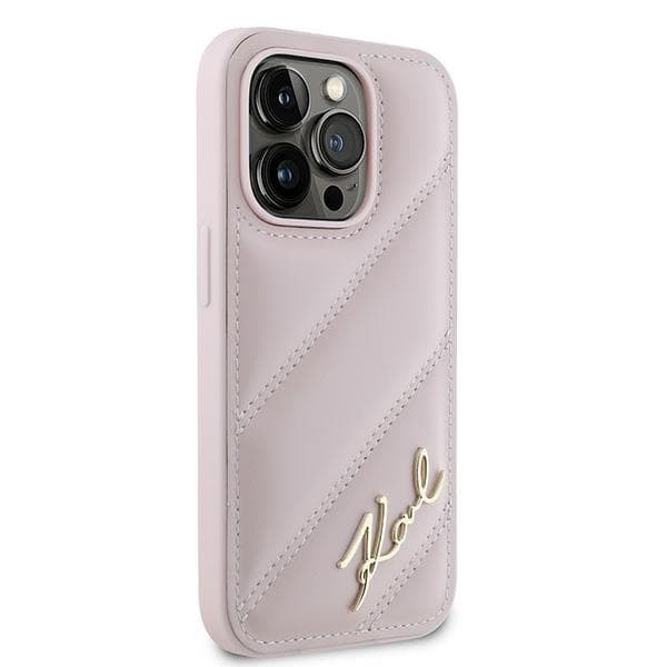Karl Lagerfeld iPhone 14 Pro Cover MagSafe Quiltet Script Pink