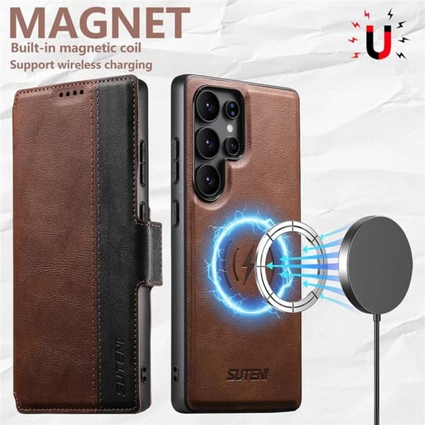 SUTENI Galaxy S23 Ultra Plånboksfodral Magsafe Konstläder - Brun Brun