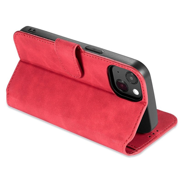 DG.MING iPhone 14 Plus Plånboksfodral Retro Stil Röd Konstläder