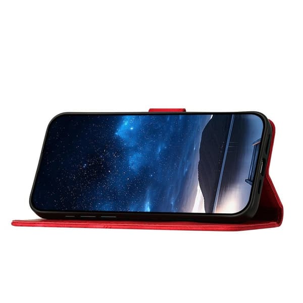Samsung Galaxy S26 Pro Plånboksfodral Konstläder Fjäril Blomma - Röd