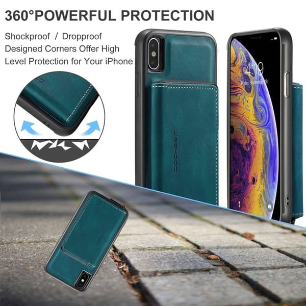 JEEHOOD Mobilskal till iPhone XS Max Detachable Zipper Wallet Blå