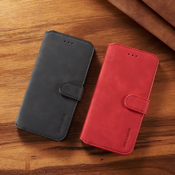 DG.MING Retro Konstläder Plånboksfodral för iPhone 7/8/SE 2022 - Röd