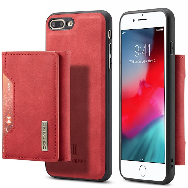 DG.MING M2 Series Plånboksfodral Konstläder med Ställ för iPhone 7/8 PlusRöd