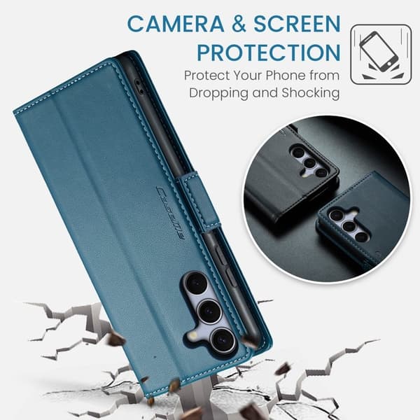 CASEME 023 Konstläder Plånboksfodral för Samsung Galaxy S25 FE RFID-Skydd Blå