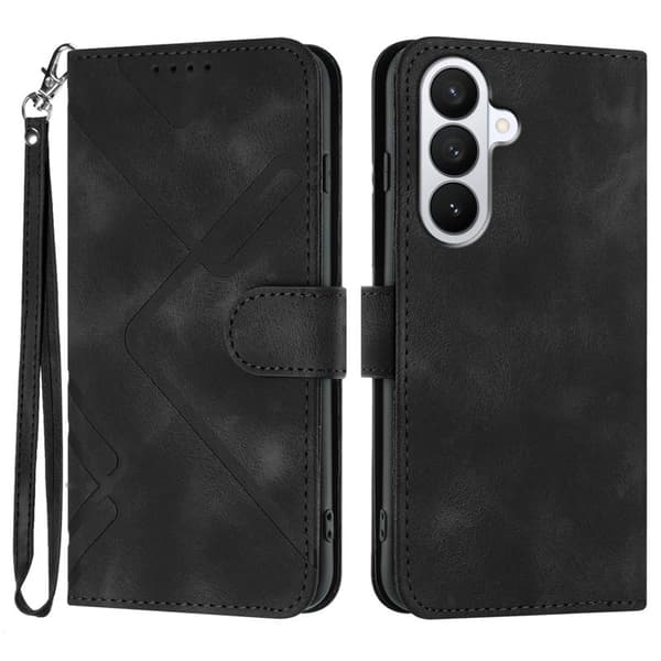 Samsung Galaxy S26 Pro Plånboksfodral Linjeprägling Konstläder - Svart