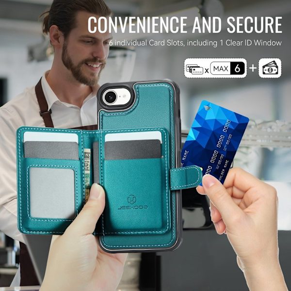 JEEHOOD J09 Mobilskal till iPhone 16e RFID Låsfunktion Läder Grön