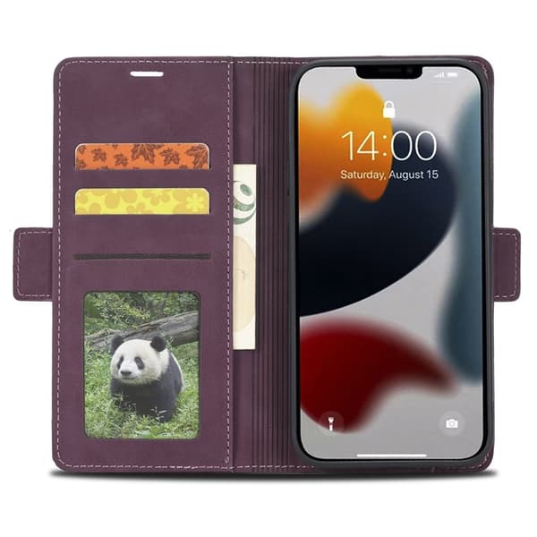 FORWENW F3 Series iPhone 15 Pro Plånboksfodral Konstläder - Vinröd