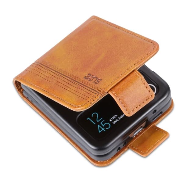 AZNS Samsung Galaxy Z Flip3 5G Plånboksfodral Konstläder - Brun