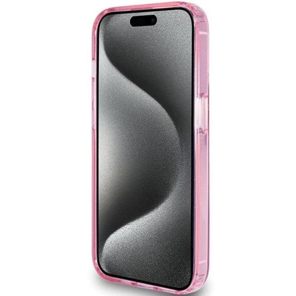 Guess iPhone 15 Pro Max -puhelinkotelo Magsafe Script Glitter Rosa