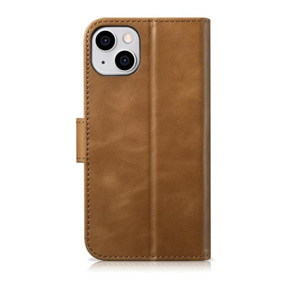 iCarer iPhone 14 Plånboksfodral 2in1 Äkta Läder Anti-RFID - Brun
