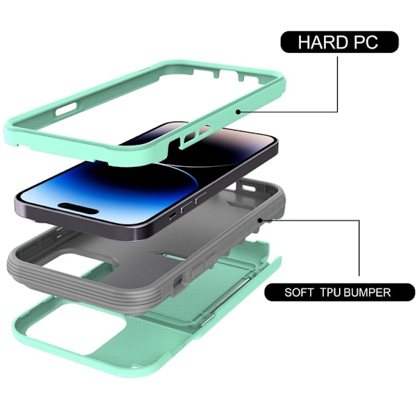 iPhone 14 Plus Skal Korthållare Mirror Kickstand - Grön