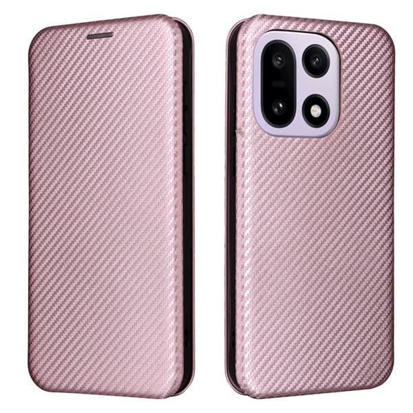 OnePlus 15 Plånboksfodral Carbon Fiber Drop-Proof Konstläder Roséguld