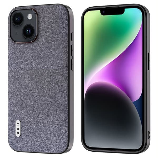 ABEEL Mobilskal till iPhone 14 Plus Glitter Svart PU Läder TPU Skydd