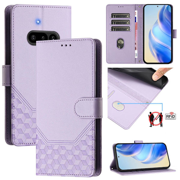 Nothing Phone (3a) Plånboksfodral Imprinted Honeycomb RFID Lila