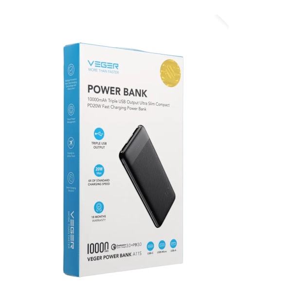 VEGER powerbank 10 000 mAh PD QC3.0 2A 20W A11S (W1133S)