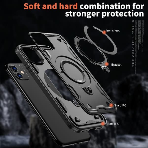 Mobilskal till iPhone 11 / XR Plast Militärt Skydd Kickstand - Svart