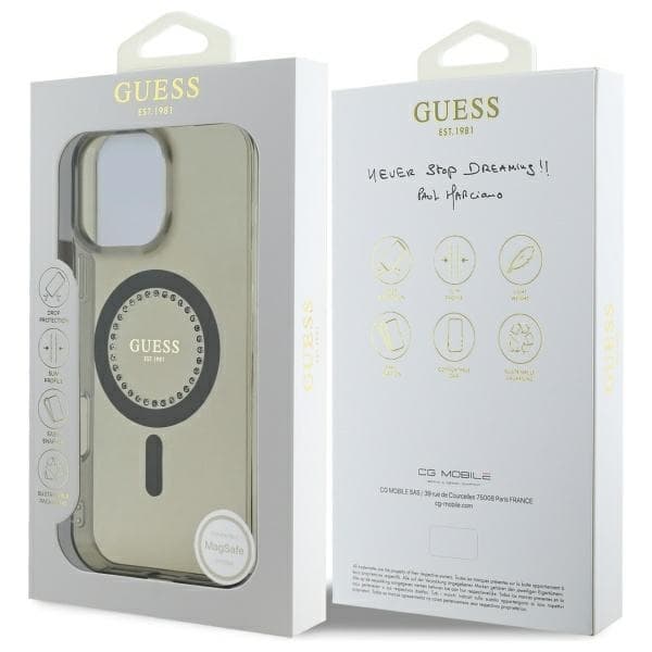 Guess telefontaske til iPhone 16 Pro Max MagSafe IML Rhinestone - Sort Black