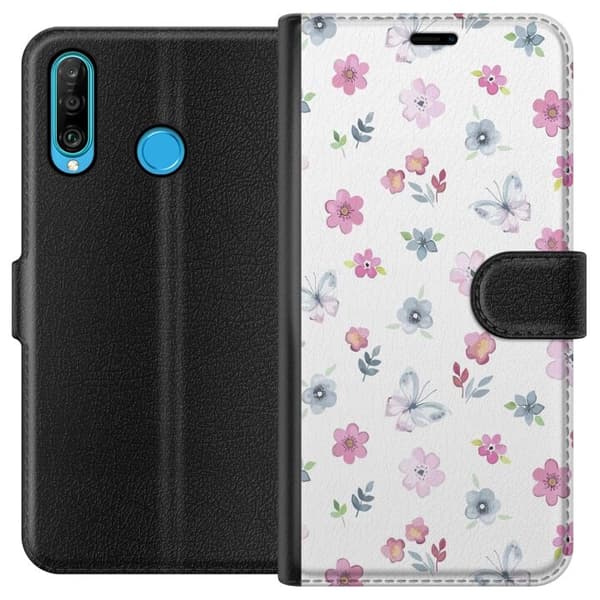 Pung Taske til Huawei P30 lite med blomster og sommerfugle