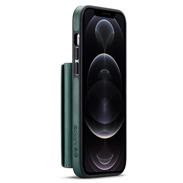 DG.MING iPhone 12/12 Pro Konstläder Plånboksfodral Tri-fold Grön