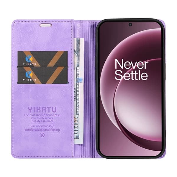 YIKATU OnePlus 15 Plånboksfodral Litchi Closure Konstläder Lila