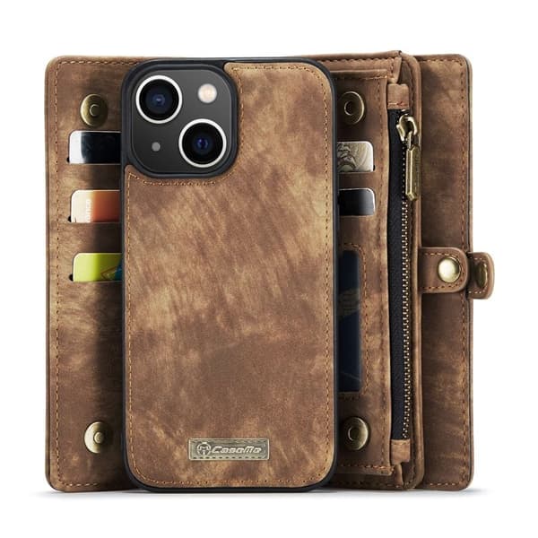 CASEME 008 Series iPhone 13 mini Konstläder Plånboksfodral 2 i 1 Brun
