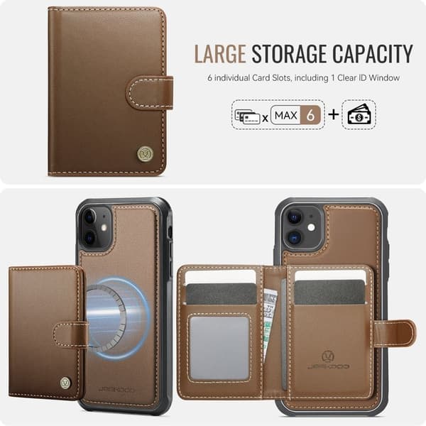 JEEHOOD J09 Mobilskal till iPhone 11 RFID Blocker Läder MagSafe - Brun