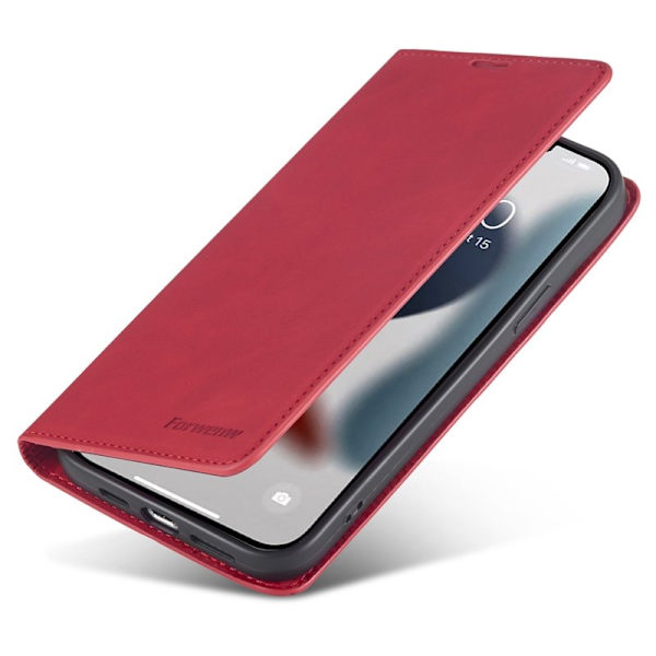 FORWENW iPhone 15 Plus Plånboksfodral i Konstläder - Röd