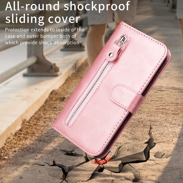 OnePlus 15 5G Plånboksfodral Zipper Pocket Konstläder - Rosa Rosa