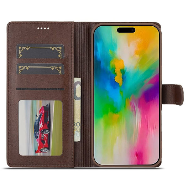 LC.IMEEKE iPhone 16 Plus Plånboksfodral Konstläder - Brun