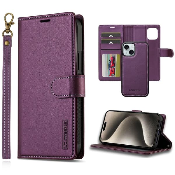 LC.IMEEKE L2 Series iPhone 15 Plånboksfodral Konstläder - Lila