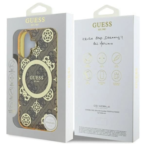 Guess Mobilskal till iPhone 16 MagSafe IML Peony On 4G Background Brun