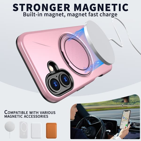 Mobilskal till iPhone 16 Plus MagSafe Rotating Kickstand TPU + PC Rosa