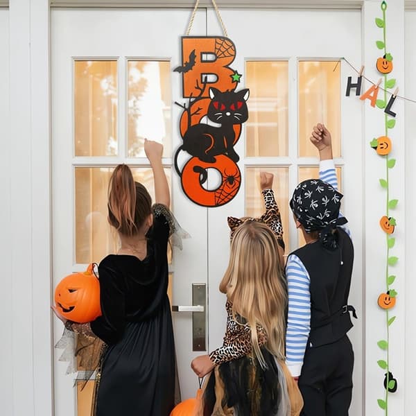 Halloween Hängande Pumpa Fladdermus Spöke Trä - BOO Cat