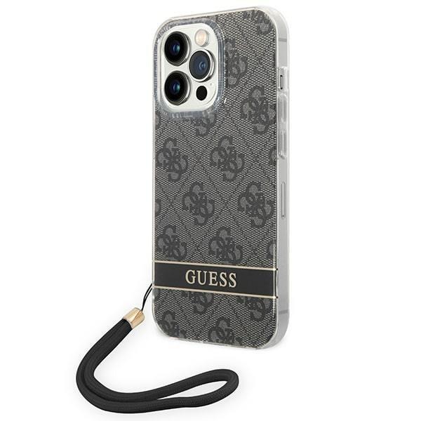 GUESS iPhone 14 Pro Skal 4G Print Strap - Sort