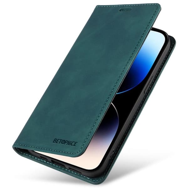 BETOPNICE 003 iPhone 15 Pro Max Plånboksfodral TPU + Konstläder - Grön