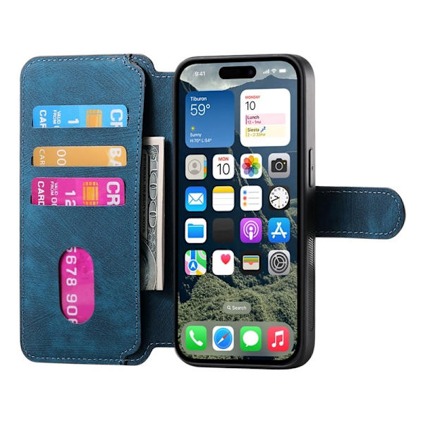 CASENEO iPhone 16 Plånboksfodral Konstläder - Blå
