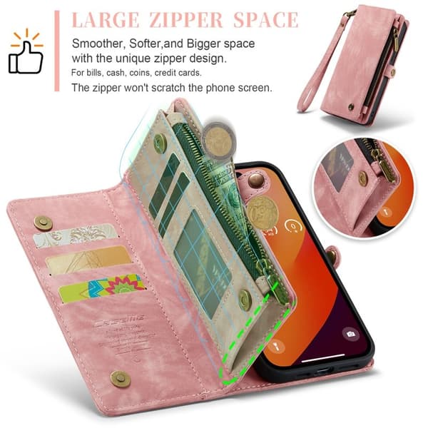 CASEME 008 iPhone 16 Pro Plånboksfodral Konstläder med - Rosa
