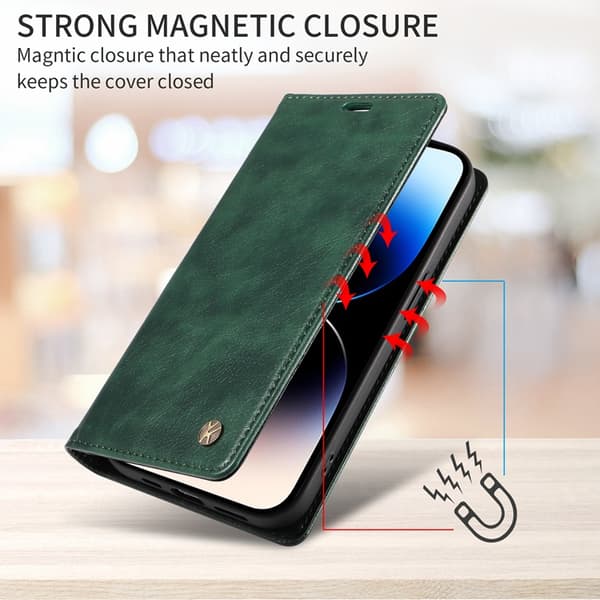 YIKATU OnePlus 15 Plånboksfodral Litchi Closure Konstläder Grön
