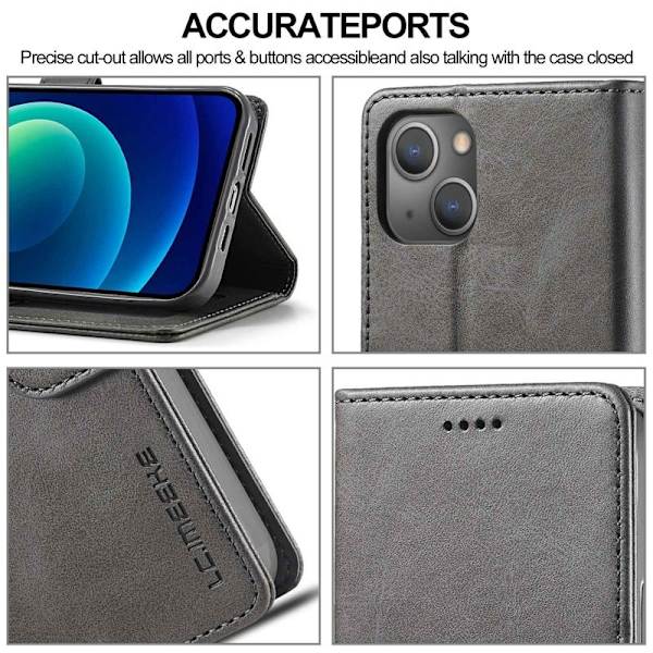 LC.IMEEKE iPhone 14 Plånboksfodral Flip Folio Konstläder - Grå