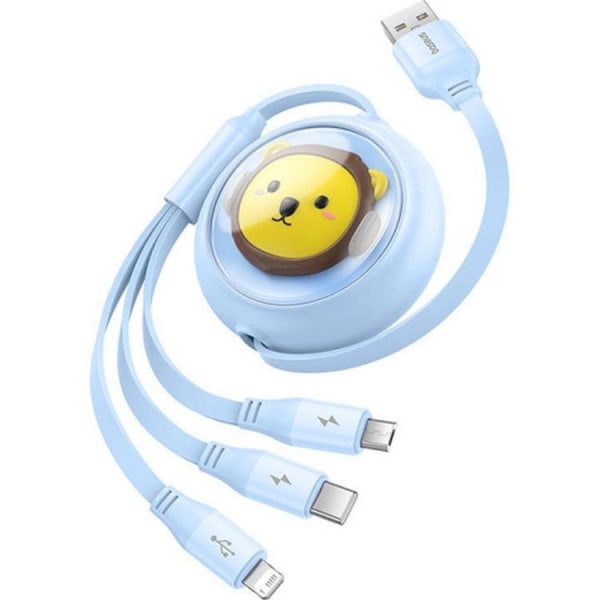 Baseus-kaapeli USB-A-USB-C/Lightning/MicroUSB 1,1 m - valkoinen