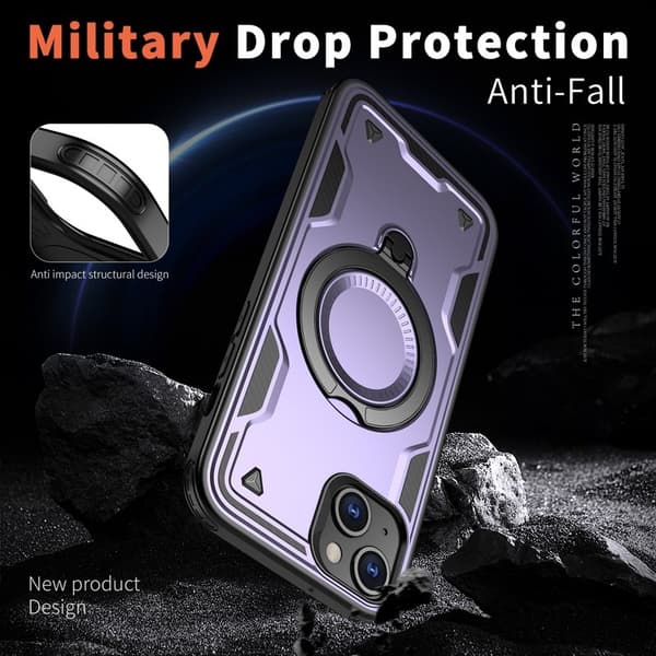Mobilskal till iPhone 15 Militärskydd PC+TPU Med Ställ - Lila