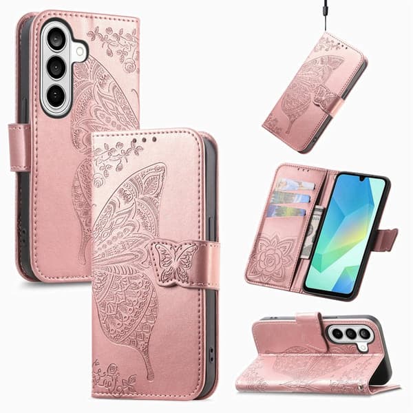Plånboksfodral för Samsung Galaxy S26 Konstläder med rem - Roséguld