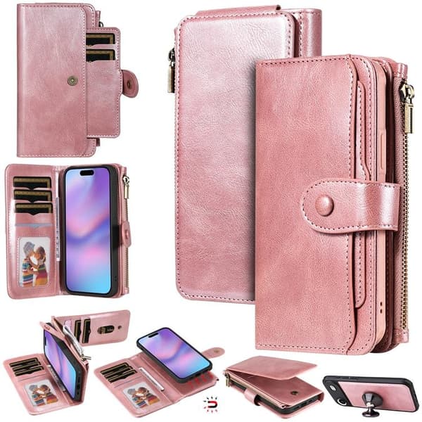 iPhone Air Konstläder Plånboksfodral Detachable Zipper - Roséguld Roséguld