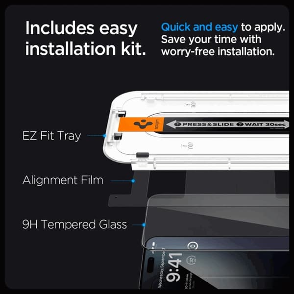 Spigen [2-Pack] iPhone 15 Pro Max Härdat Glas Skärmskydd 'EZ' Fit Transparent